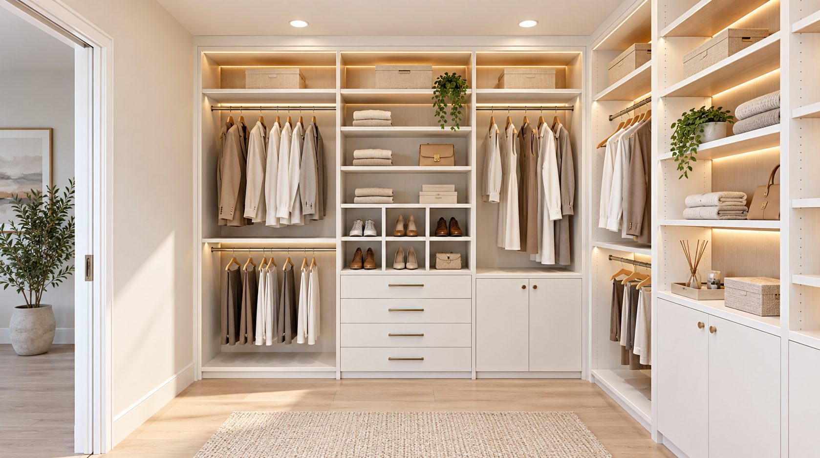 Custom walk-in wardrobe shelving system
